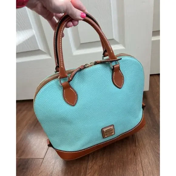DOONEY & BOURKE Turquoise Pebble Leather Zip Top Domed Satchel Bag Purse - Picture 10 of 16